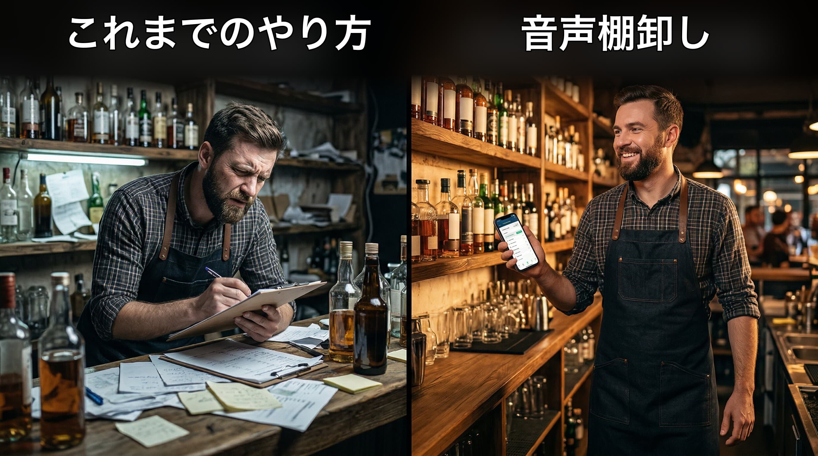紙の棚卸表による従来の棚卸しと、最新の音声棚卸しの比較