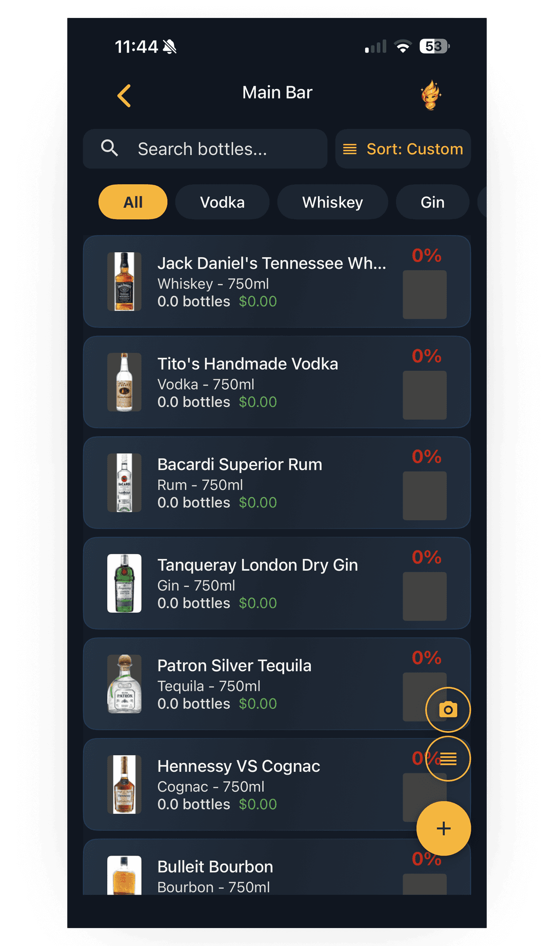 Lixor app showing the hamburger menu icon on an Area screen