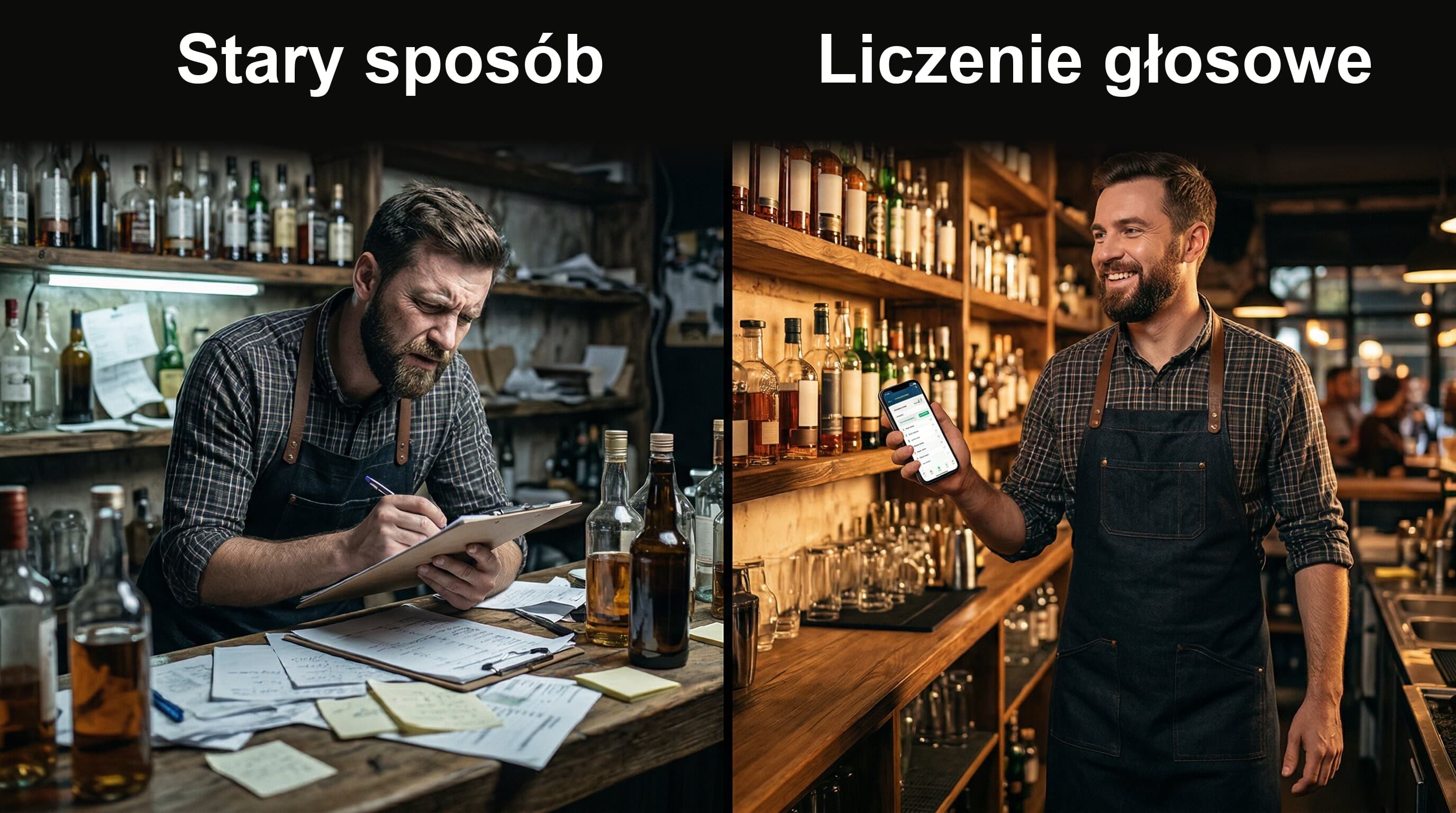 Stary sposób robienia inwentaryzacji ze schowkiem na dokumenty w porównaniu z nowoczesną inwentaryzacją głosową